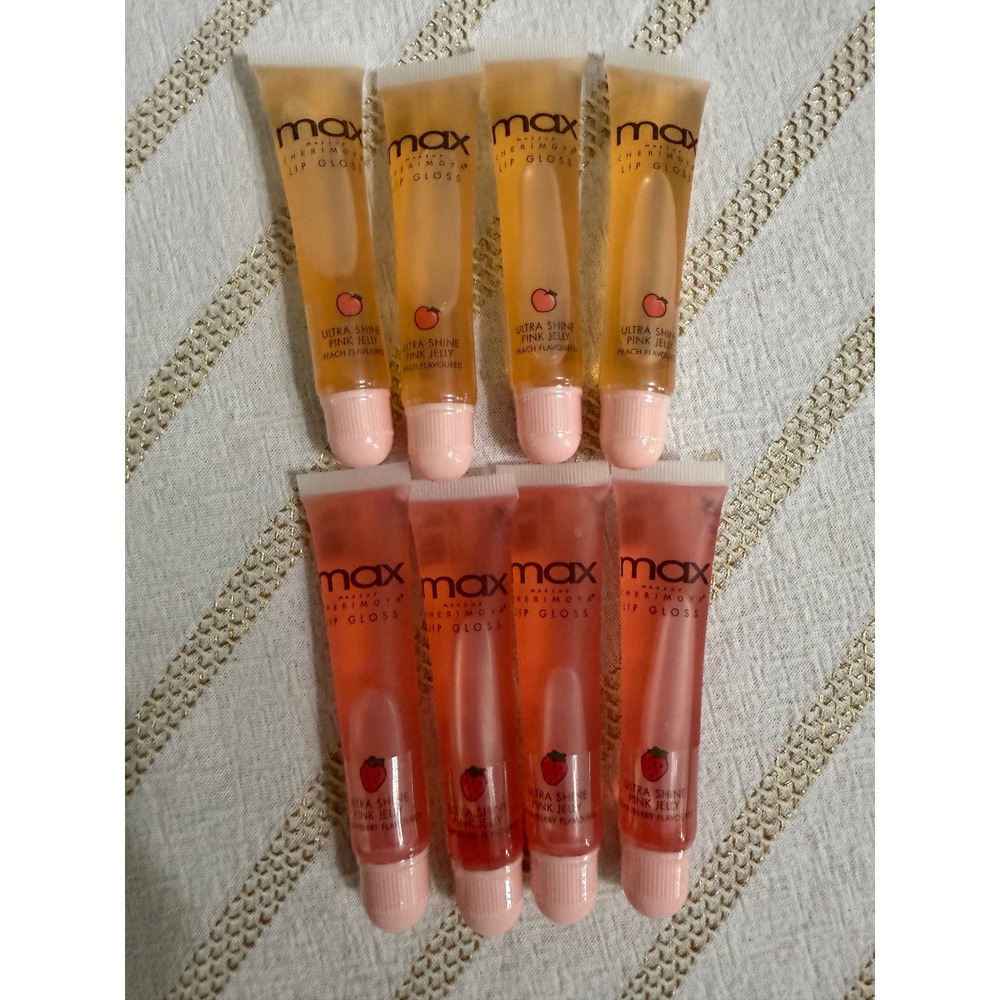 Max Makeup Cherimoya Ultra Shine Pink Jelly Lip Gloss 8pc Peach Strawberry Set